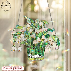 Personalized Lily of valley Acrylic Window Decor, Custom Name Flowers Art Decoration, Lily of valley,Home decoration, Lily Flower Home Decor
