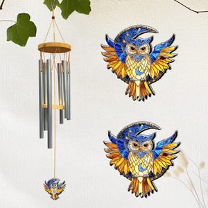 Owl Ornament with Wind Chimes, Hanging Owl Window Decor, Owl Wind Chime, Owl Lover Gift, Bird Home Decor, Bird Lover Gift, Housewarming Gift