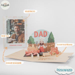 Cartão pop-up personalizado "Grill Master Dad", cartão 3D com foto para o Dia dos Pais, cartão comemorativo personalizado, cartão personalizado para amantes de churrasco, presente para o pai