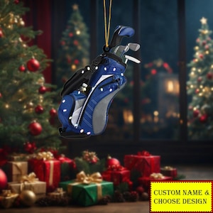 ゴルフプレーヤーのためのパーソナライズされたゴルフバッグクリスマスオーナメント、お父さんのためのカスタムアクリル/木製ゴルフバッグカラーオーナメント、ゴルフクリスマスオーナメント