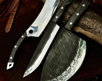 Hand Forged Carbon Steel Chef Set, Handmade Kitchen knife, Chef knives, Cooking knife, Kitchen knives, Anniversary & Birthday gift USA