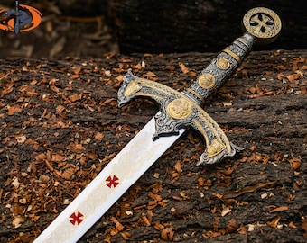 Handmade Templar Knights Sacred Holy Sword, Damascus Sword, Medieval Sword With Premium Leather Sheath, Best Christmas Gift, Gift For Him
