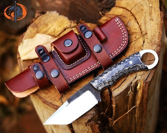 D2 Steel Handmade Skinner Camping Knife, Hunting Knife, Easy To Carry Hand Forged Knife with Sheath, Valentines Gift for Him|Her
