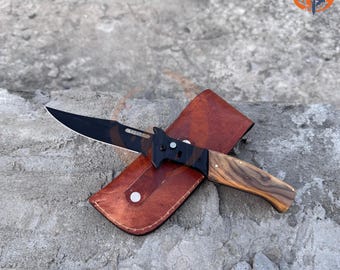 Handmade Damascus Folding Knife: Personalized Gift for Him Rose Wood Handle Anniversary Gift Groomsman Gift Christmas Gifts