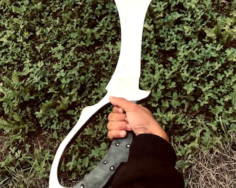 Cuchillo de caza de acero de Damasco hecho a mano: mango de madera de micarta, funda de cuero