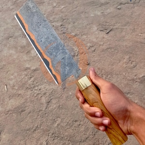 Copper Damascus Chef Knife For Anniversary, Handmade Luxury Vintage kitchen, Copper Blade, Pakka Wood Handle, Gift For Father’s day & Easter