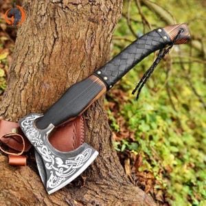 Forged Viking Axe: Rose Wood Shaft, Damascus Camping Axe