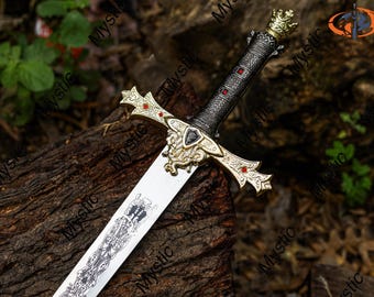 ESPADA Y VAINA DE FANTASÍA personalizadas Espadas Gamer Cosplay LARP Padrinos de boda Regalo para él / Regalo para esposo / Cumpleaños dorado Espada grabada personalizada