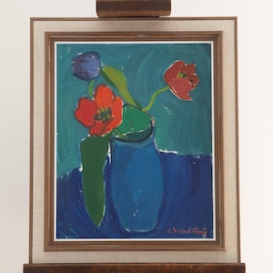 Vintage Mid-Century Original Still Life Floral Painting - &#39;Bold Floral Still Life&#39; - Original Art - Framed Wall Art - Swedish Oil Painting