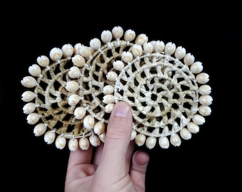 Coastal Boho Round Wicker Weaved Coaster with Cowry Shell Border (4 inch)