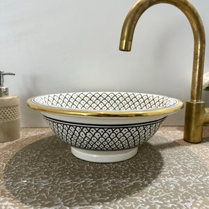 Timeless 14k Gold-rimmed Ceramic Wash Basin - Luxury Finish - Etsy
