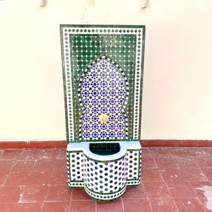 Moroccan Mosaic Fountain – Handcrafted Tile Wall-Mounted Water Feature for Garden, Patio, or Indoor Space – Traditional Water Fountain