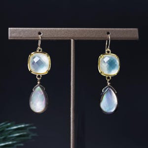 White mother of pearl, crystal and black mother of pearl earrings