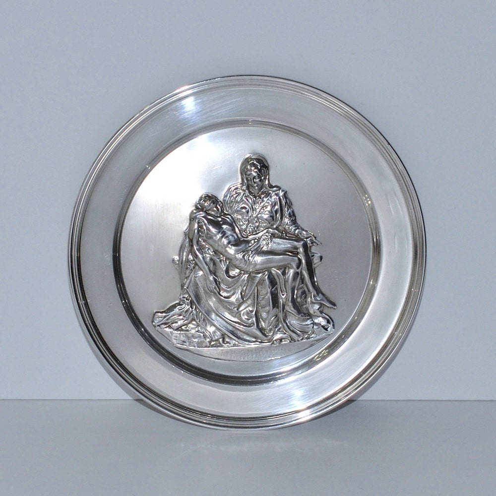 Vintage 375 Grams Sterling Silver Danbury Mint Pieta Michelangelo Plate ...