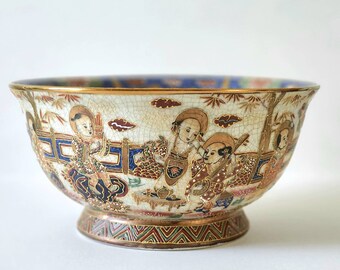 Vintage Oriental Asian Ceramic Pottery Footed Bowl