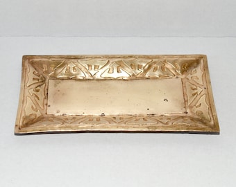 Arts & Crafts Acid Etched Brass Small Try Pen Tray Forest Craft Guild Style