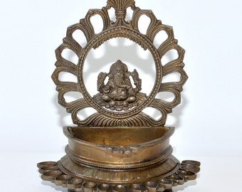 Vintage Indian Hindu Bronze Brass Ganesh Oil Lamp