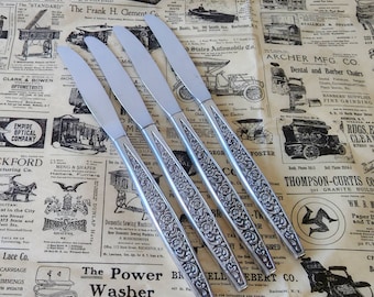 Vintage Silverware Tangier by Community 1969 Pattern Floral Dinner Knives, Set of 4