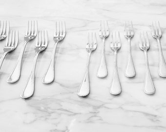 Vintage Christofle Capricorne Pastorale Stainless Steel Flatware Individual Salad Forks & Pastry Forks, Set of 14