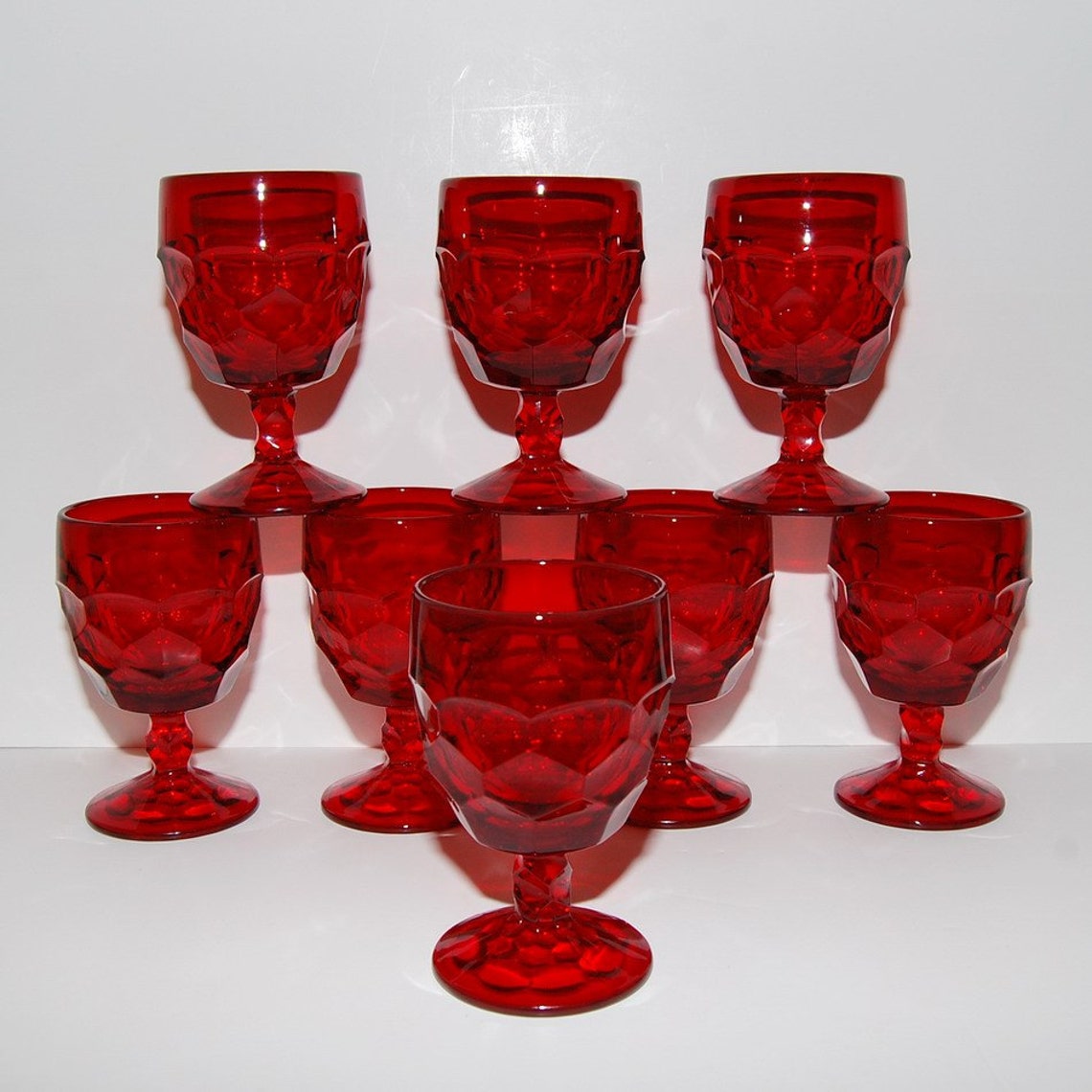 Vintage Viking Pattern Ruby Red Glass Water Goblets Etsy