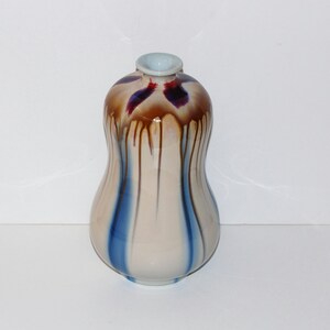 Vintage Oriental Asian Flambe Glazed  Porcelain Large Vase, Blue Purple Splashed Glaze Falling from the Neck and Shoulder Towards the Foot
