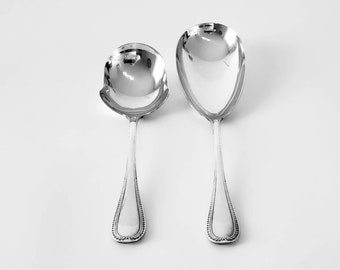 Vintage Christofle in the Malmaison Pattern Silver Plated Serving Spoon and Ladle, Pair