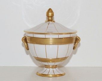 Art Deco Ugo Zaccagnini Italian Pottery Urn Jar WhIte Glaze & Gold Gilt , circa 1930s-1950s