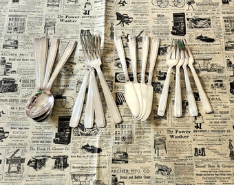 Antique Art Deco French Societe Anonyme Argental Silverware Service for 4, Continental Size, Fish Cutlery, 27 piece set