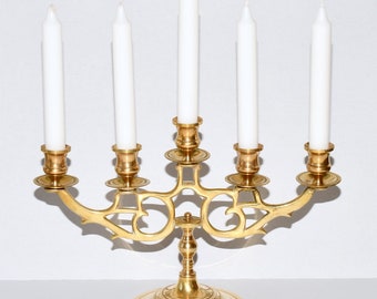 Vintage Solid Brass Candelabrum Five Branches Candelabra Candlestick Holder