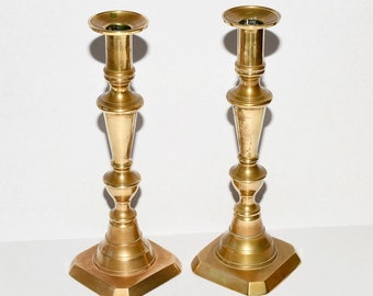 Antique Victorian Brass Candlestick Holders, Pair, circa 1870s