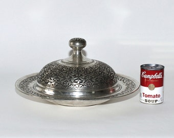 Vintage Persian Qalam Zani Large Serving Dish with Dome Cover