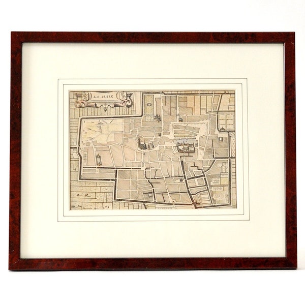 Framed Antique La Haie Map Copperplate Engraving Antike Kopergravure, circa 1660