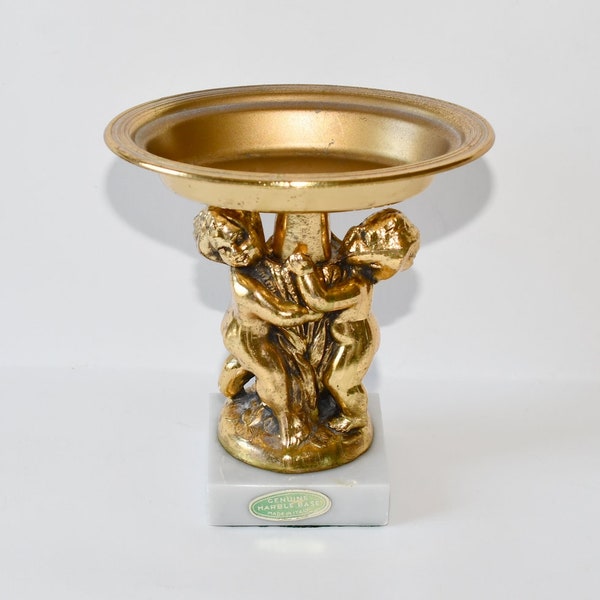 Vintage Hollywood Regency Gold Cherub Soap Dish - Italian Marble Base