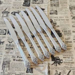 Antique Silverware Floral Dinner Knives Plantation 1948 by Rogers 1881, Set of 7, Wedding Mix and Match