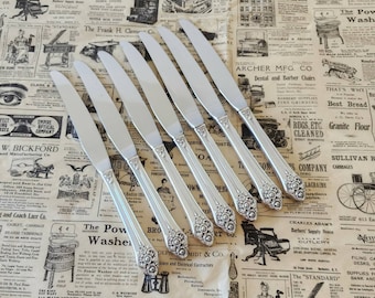 Antique Silverware Floral Dinner Knives Plantation 1948 by Rogers 1881, Set of 7, Wedding Mix and Match