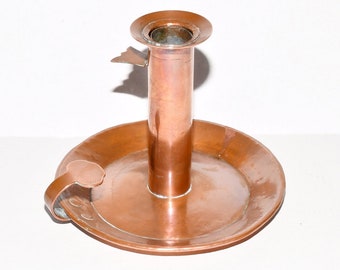 Antique Arts & Crafts Gustav Stickley Style Hand Hammered Copper Push Up Camberstick Candlestick Holder