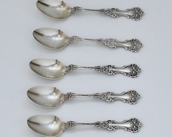 Antique Pompadour Sterling Silver Demitasse Spoons - Set of 5