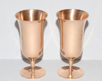 Vintage Solid Brass Wedding Goblets, Pair