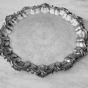 Vintage Webster Silver Plate Ornate Round Serving Tray Hand Chased