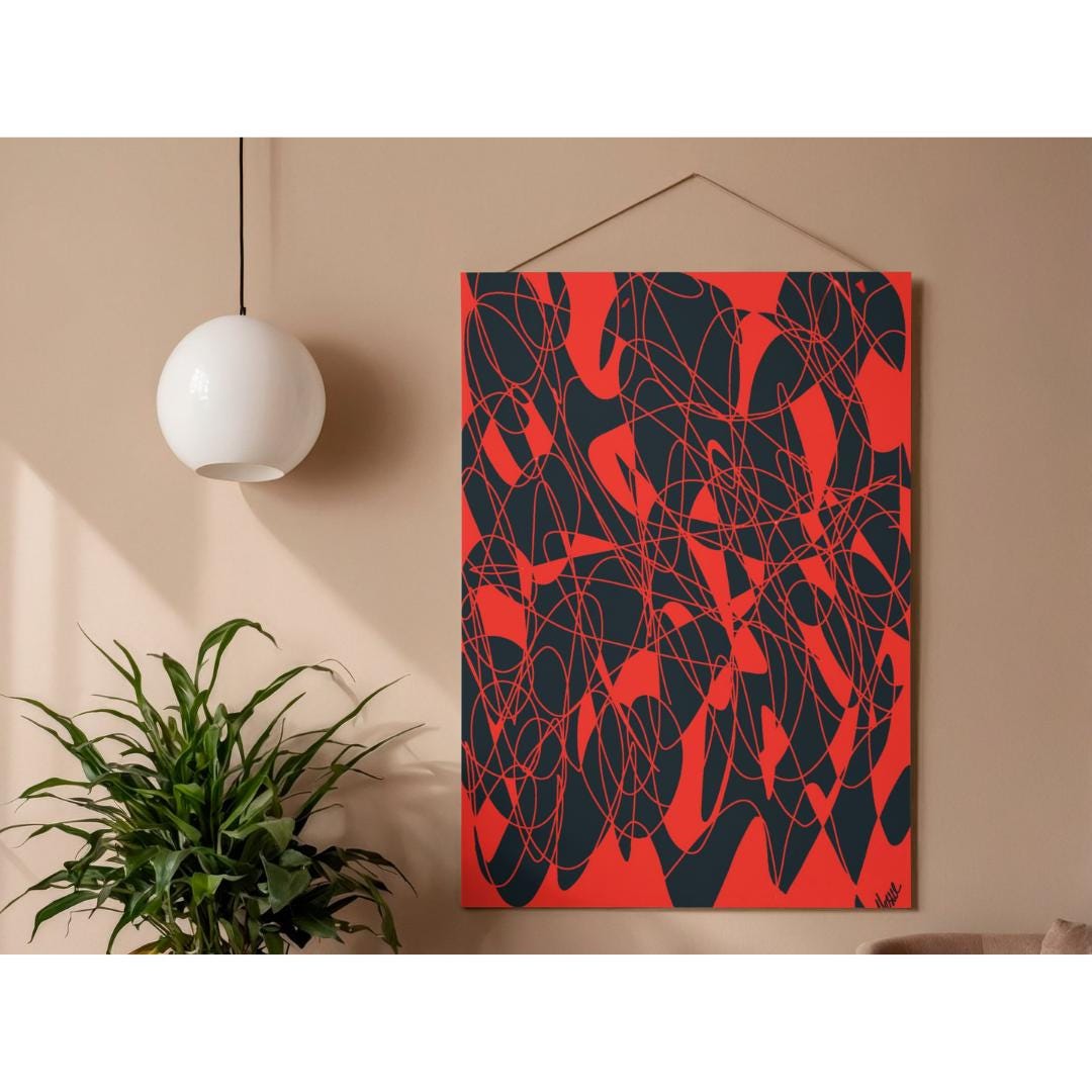 Abstract Red and Black Wall Art, Modern Minimalist Decor (digital ...
