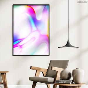 Póster abstracto psicodélico rosa y lavanda: pintura digital de ensueño, impresión moderna y psicodélica para decoración de pared en tonos pastel.