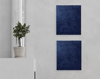 Navy Blue Plaster Relief Textured Minimalist Wall Art