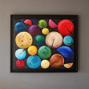 Colorful Abstract Circles Dimension Painting: Textured Mixed Media Geometric Wall Art