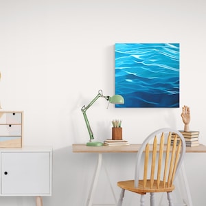 Arte abstracto de agua pintura de agua, decoración de la casa del lago, pintura del océano, pintura del mar, pintura azul, decoración náutica, decoración de la casa de playa imagen 1