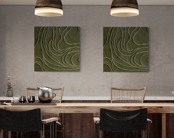 Abstract Wall Art - String Art Shapes Painting in Moss Green with Texture