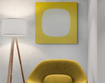 Bright Yellow Mid Century Abstract Wall Art Minimalist Painting on Canvas Contemporary Decor for Entryway, Office or Living Room