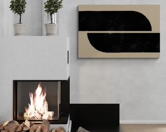 Gran lienzo minimalista sin estirar en blanco y negro, pintura abstracta, arte de pared, decoración moderna de pared