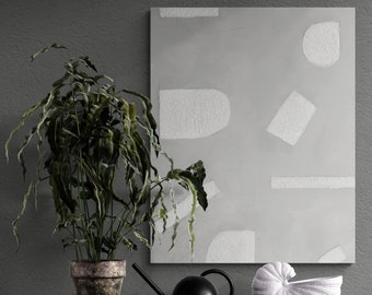 Arte de pared minimalista simple grande en lienzo gris neutro pintura abstracta arte de pared decoración de pared moderna