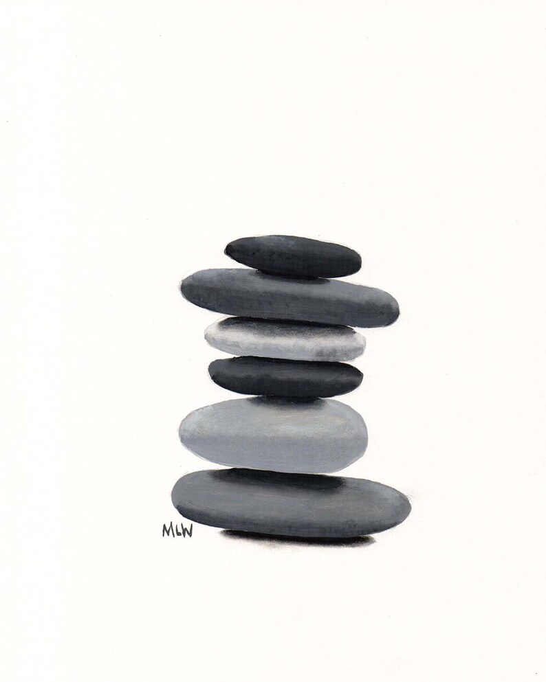 Zen Stones Pebbles Print  Black & White Minimalist Art Modern image 1