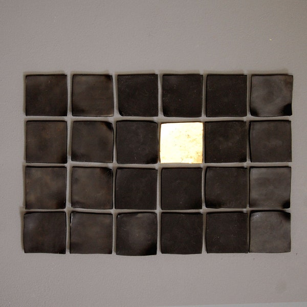 Geometric Wall Art - Modern Minimalist Clay Wall Art Black with Real 22K Gold Leaf